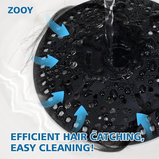 ZOOY Shower Drain Hair Catcher, 2 Pack 5.5 Inch Silicone Large Drain Cover, Bathroom Hair Drain Catcher, Flat Anti-Clog Hair Trap for Shower, Bathtub, Tub & Sink Hair Strainer(Dark Grey)