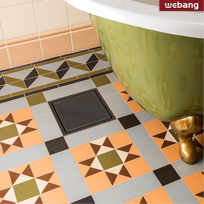 WEBANG 6 Inch Square Shower Drain Bronze Floor Drain with Flange Reversible 2-in-1 Cover Tile Insert Grate Removable SUS304 Stainless Steel CUPC Certified Oil Rubbed Bronze