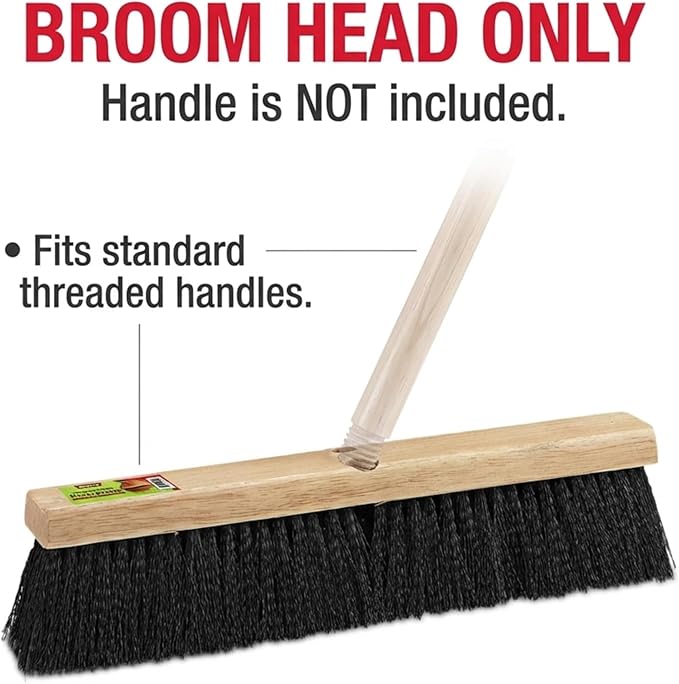 Black Indoor Push Broom Head – Heavy Duty Hardwood Block – Polypropylene Bristles – Deck Scrub Brush – Two Threaded Handle Holes for Better Assist (14")