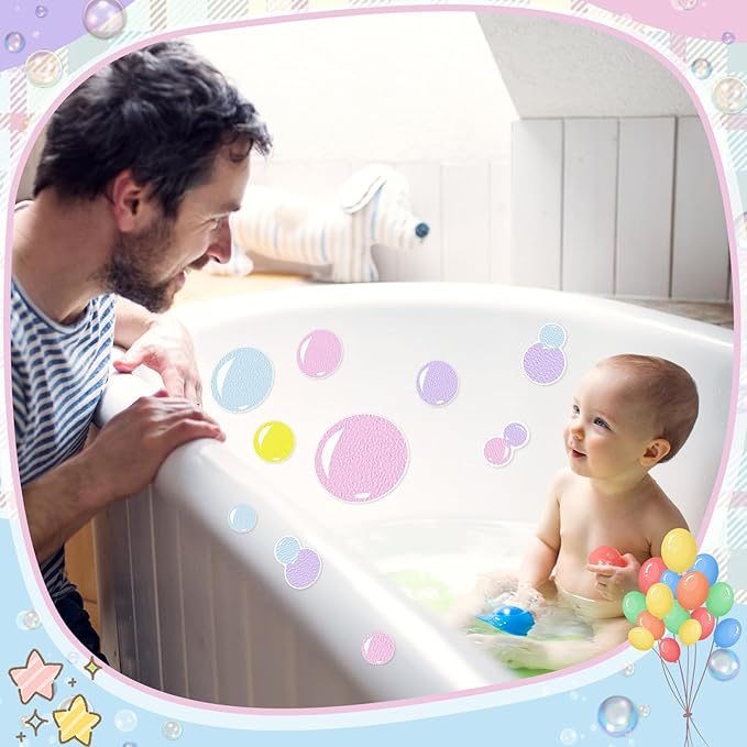 32 Pcs Cute Non Slip Bathtub Stickers for Shower Colorful Bathroom Anti Slip Shower Stickers Floor Applique Adhesive Decals with Scraper for Bathtub Bathroom Floor Pools(Bubble)