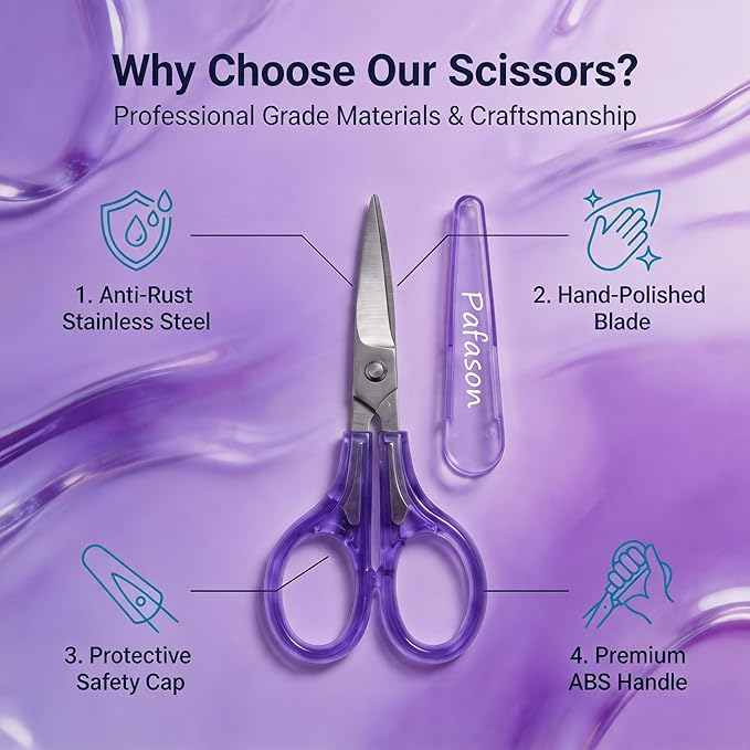 PAFASON Small Travel Embroidery Scissors Set Curved Straight Tip All Purpose for Quilting Sewing Knitting Crafting Cross Stitch Crochet Thread Yarn Paper Fabric Detail Multipurpose Cutting Safety Case