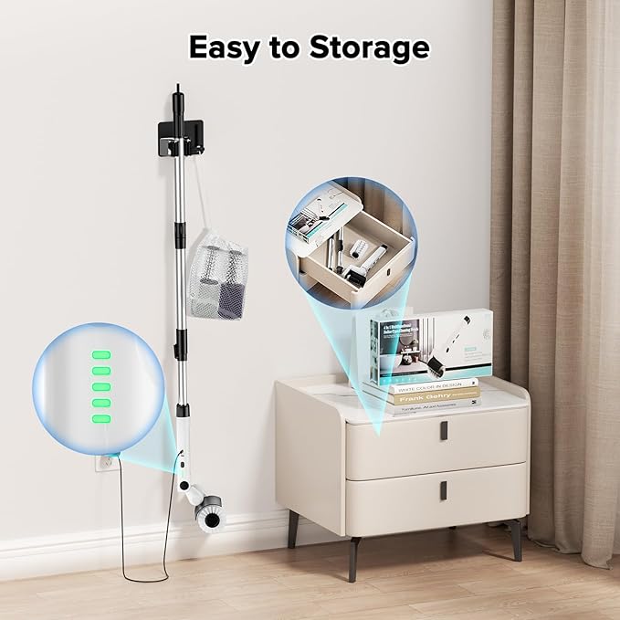 Roller-Type Electric Cleaning Brush - 2025 New Cordless Shower Scrubber with 200min Runtimes, 2-Speeds & 56" Extendable Handle, 4 Brush Heads, Shower Cleaner Brush, for Bathtub/Tile/Floor