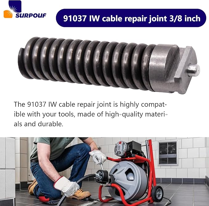91037 IW Cable Repair Coupling 3/8-Inch Compatible with Drain Cleaning Cable (1)
