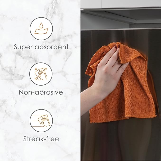 Copper Lane Lint Streak-Free Microfiber Cleaning Cloths, Tan and Copper