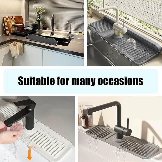 STARGAZ Silicone Faucet Mat for Kitchen Sink,Faucet Draining Mat,Sink Back Splash Guard,Kitchen Rubber Mat,Bathroom Sink Faucet Mat,Soap Dish,Silicone Sink Protector(17.7”×5.5”)