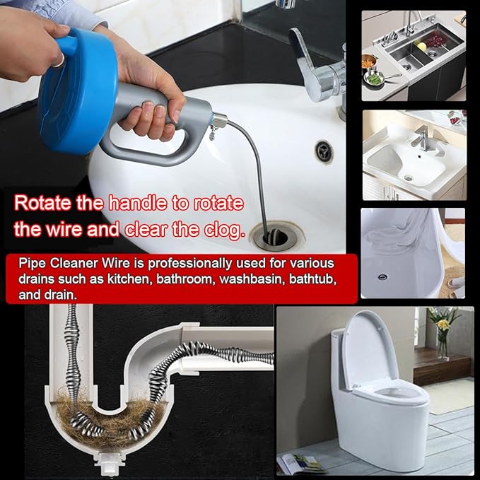 Drain Clog Remover (5pcs)&Drain Auger 32 FT (1pcs)&Drain Snake Hair Remover (1pcs),Toilet Plumbing Snake Set for Toilet Sewer Shower Kitchen Bathroom Tub Clogged Drains Opener Cleaning Tool