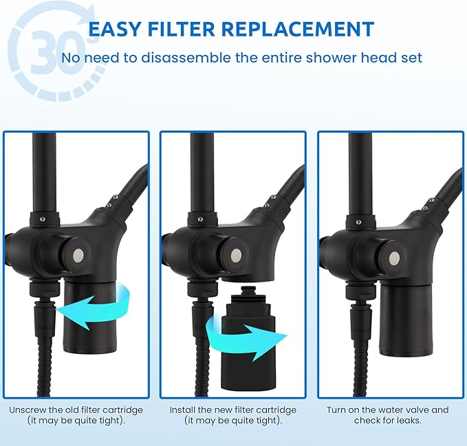 Ryamen Shower Head Filters Replacement ONLY for Dual 10" Filtered Shower Head Combo, Effective Chlorine Removal Rate≥90%, 2-Pack (Black)