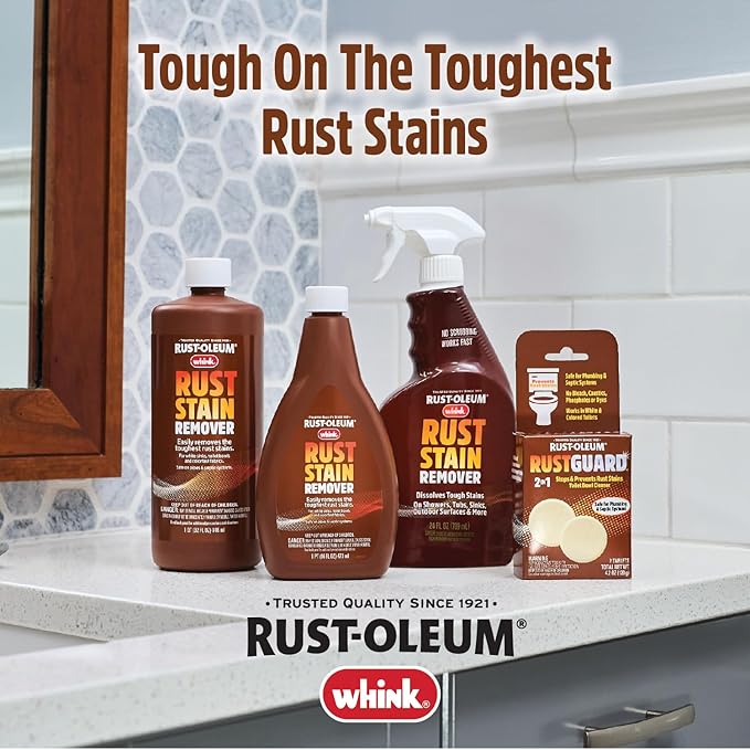 Rust-Oleum Whink Rust Stain Remover | Heavy-Duty Iron Stain Remover Foaming Spray with Excellent Cling for Toilets, Showers, Sinks, Outdoor Siding | 24 oz