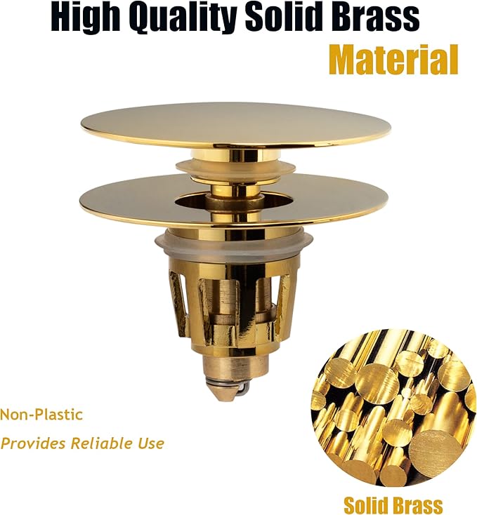 Artiwell Universal Bathroom Sink Drain Stopper, Fits Most Pop-Up Drains for Vessel Sink Lavatory Vanity, Sink Drain Strainer with Detachable Hair Catcher, Tested by Plumber in US (Polished Brass)