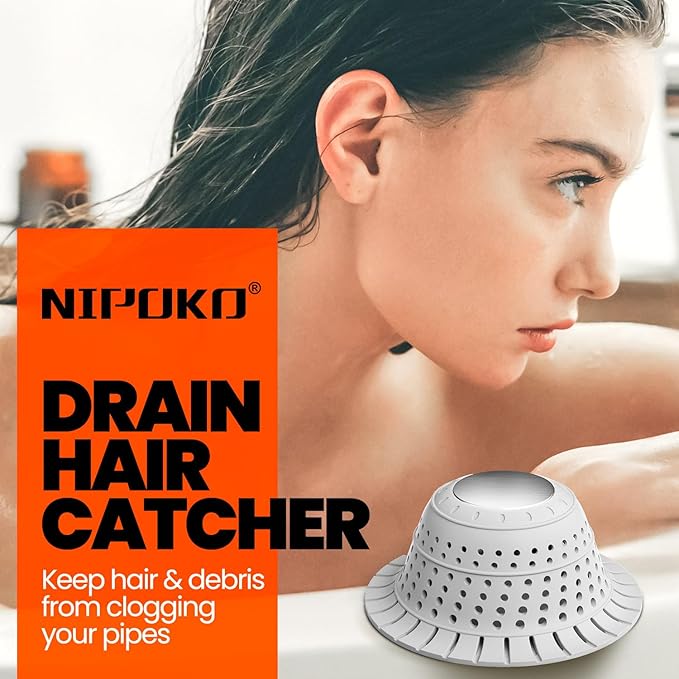 Shower Drain Hair Catcher - Bathtub Drain Cover Foldable Silicone,Shower Drain Protector for Pop-Up and Regular Drains of Shower,Tub, Bathroom, Sink,Grey