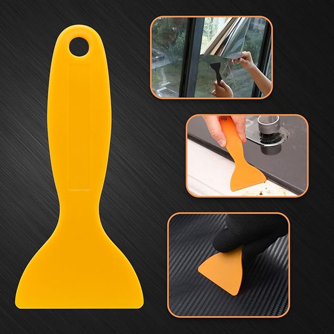12pcs Plastic Spatula Scraper, Plastic Putty Scraper Air Bubble Remover, Paint Spatula Scraper Cleaner, Resin Print Scraper Sticker Installation Tool for Decal, Grout Removal (Black, Yellow)