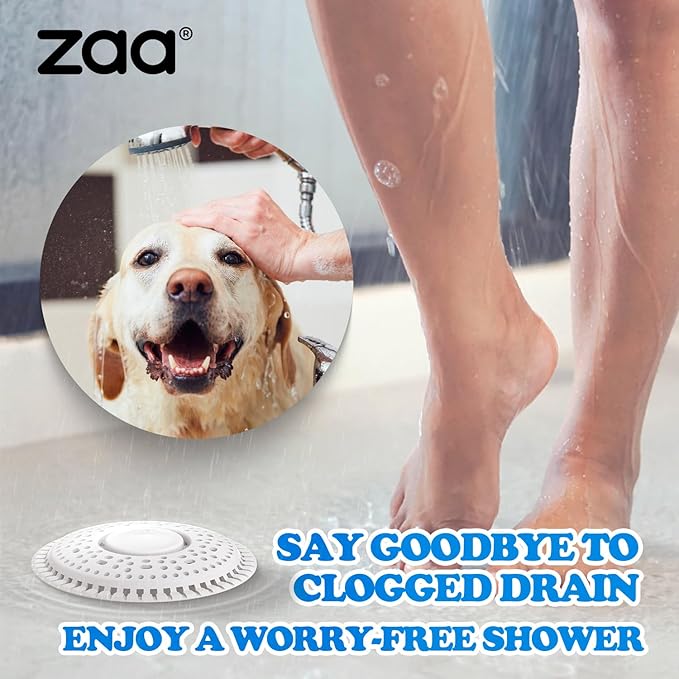 zaa Shower Drain Hair Catcher, Upgraded 2 Pack Premium Silicone Drain Protector & Shower Drain Cover for Regular Floor Drains of Shower Room, Bathroom, White