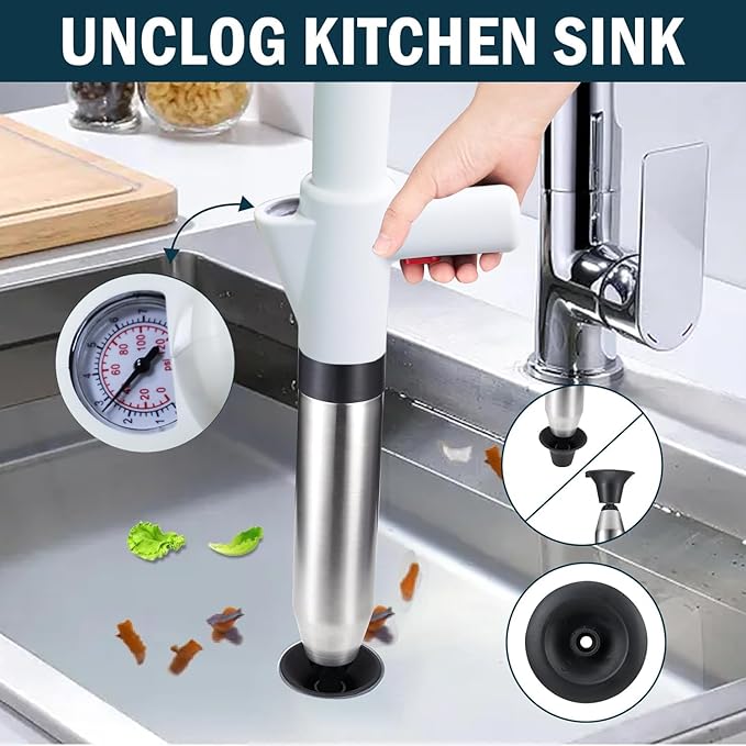 Heavy Duty Toilet Plunger - High Pressure Plunge Blaster for Clogged Drains, Bathroom & Sink