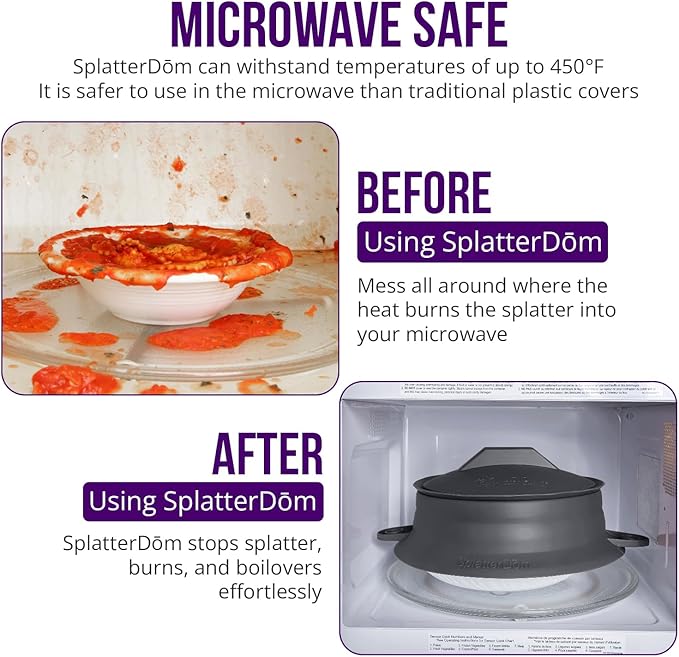 L.I.Q Silicone Splatter Guard – Fits 8 and 10 Inch Pots (20 and 25 Centimeters) – Microwave Safe and Durable SplatterDom - Includes 8” Lid - Food and Oil Splash Guard (Chic Metallic, Small)