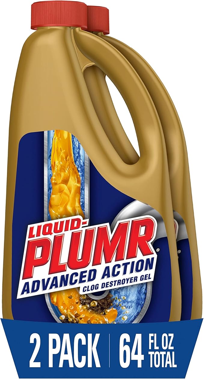 Liquid-Plumr Advanced Action Clog Destroyer Gel, Removes Multiple Types of Clogs including Hair, Deodorizes and Freshens, Safe for All Septic Systems and Pipes, 2 Bottles, 32 fl. oz. Bottle