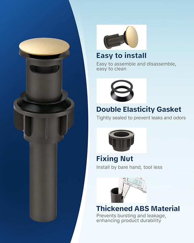 Pop Up Drain with Overflow, ARCORA Brushed Gold Bathroom Sink Drain, Pop Up Drain for Vessel Sink