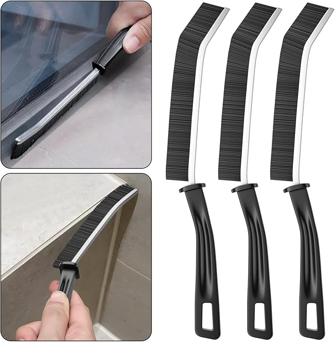 3 Pcs Black Crevice Cleaning Brush Hard Bristle Gap Cleaner for Home Kitchen Bathroom Window Track Sink Tile Seam