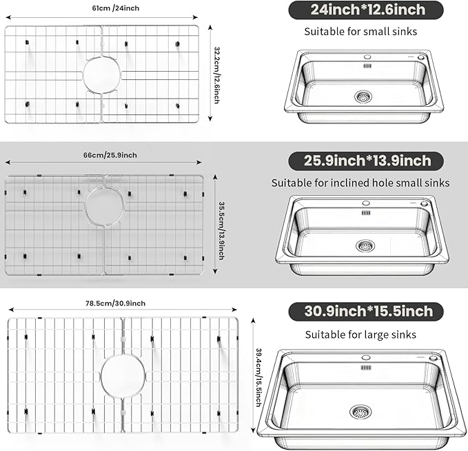 24" x 12" Stainless Steel Sink Protector - Large Sink Rack for Bottom of Sink Kitchen Grid Centered Drain