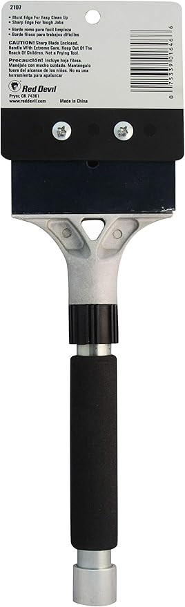 Red Devil 2107 Short Handle Heavy Duty Floor Scraper with 4-Inch Double Edge Steel Blade, Cushioned Grip Handle for Tile, Linoleum, and Carpet Removal