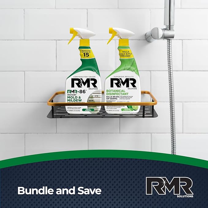 RMR Stain & Sanitation System –Instant Mold & Mildew Stain Remover + Botanical Disinfectant Cleaner, Indoor/Outdoor Cleaning Kit for Kitchens, Bathrooms, Furniture, Siding, & Deck, 2–32 Oz Bottles