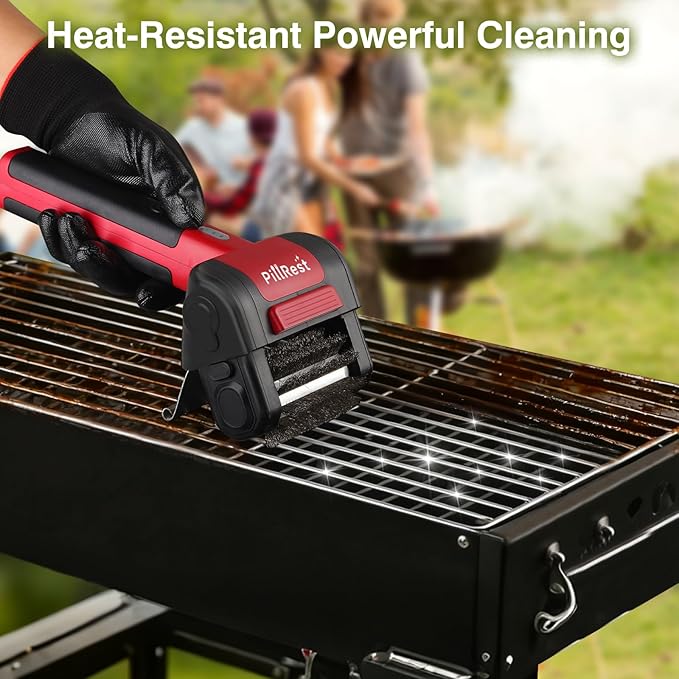 Electric Grill Brush, Cordless Rechargeable Grill Cleaner with LED Light - 950 RPM Spinning 304 Stainless Steel Head, Cool Fathers Day BBQ Accessories Gifts for Husband Dad Boyfriend Son or Brother