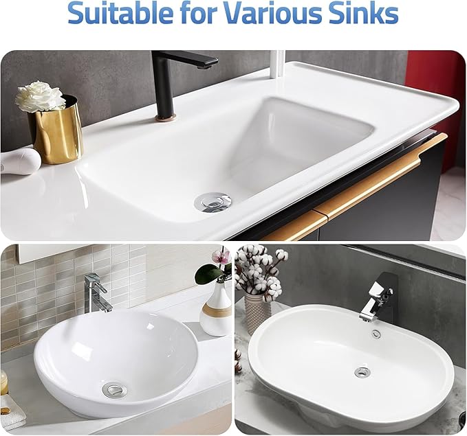 2Pcs 3-in-1 Bathroom Sink Stopper Hair Catcher for 1.15-1.6 in, Universal Stainless Steel Drain Strainer, Pop-Up Bathroom Sink Stopper with Basket