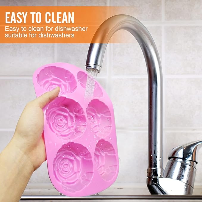 Walfos Rose Ice Cube Mold 2.8 Inch,Soap Mold, Make 12 Cute Flower Shape Ice. BPA Free and Dishwasher Safe.Easy to Pop Out.Perfect for Soap Cocktails Juice Whiskey Jelly Chocolate etc.(Set of 2 Pink)