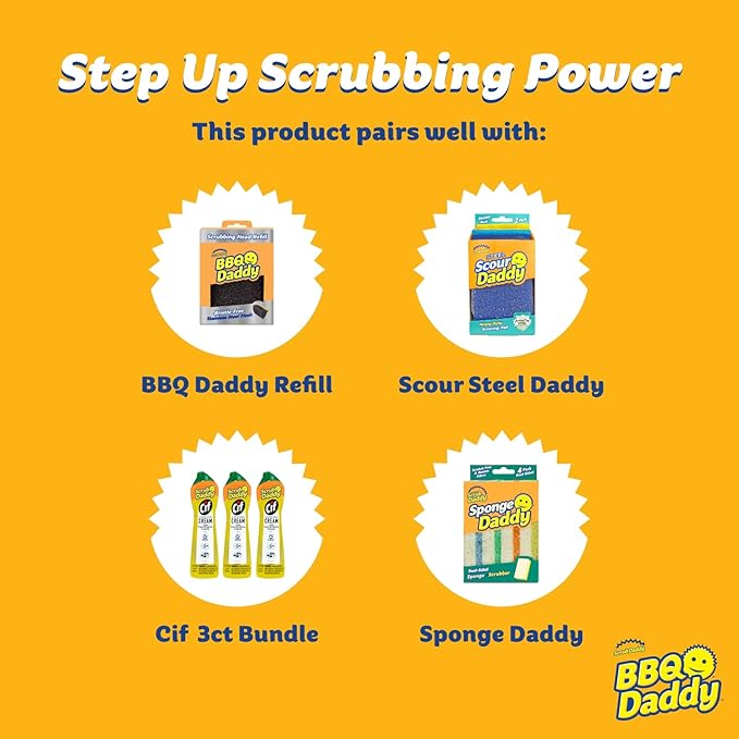 Scrub Daddy BBQ Daddy Grill Brush for Outdoor Grill - Bristle Free Grill Brush with Steel Grill Scraper + Scrub Brush - Temperature Controlled Scrubbing Power for Grill Cleaning (1 Count)