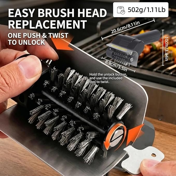 Electric Grill Brush, Rechargeable USB C Electric Grill Cleaner with Dual Safety Lock 600 RPM, 2000mAh, 2H Runtime, Automatic Barbecue Grate Cleaner Tool for All Grills, BBQ for Men Dad and Women