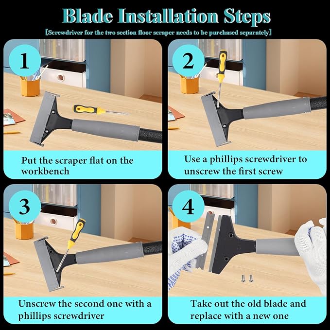 4" Razor Blade Floor Scraper with Long Handle,31in Adjustable Floor Scraper Heavy Duty with 10PCS Extra Metal Blades Paint Scraper for Cleaning Stickers Gum Glass Wall Tile (Black 31in)