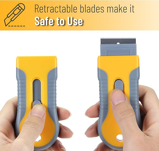 Bates- Razor Blade Scraper Tool, 2 Pack, 30 Extra Carbon Steel Blades, Anti-Slip Ergonomic Handle Design, Razor Scraper Set for Cleaning Window, Paint, Oven, Glass, Stove