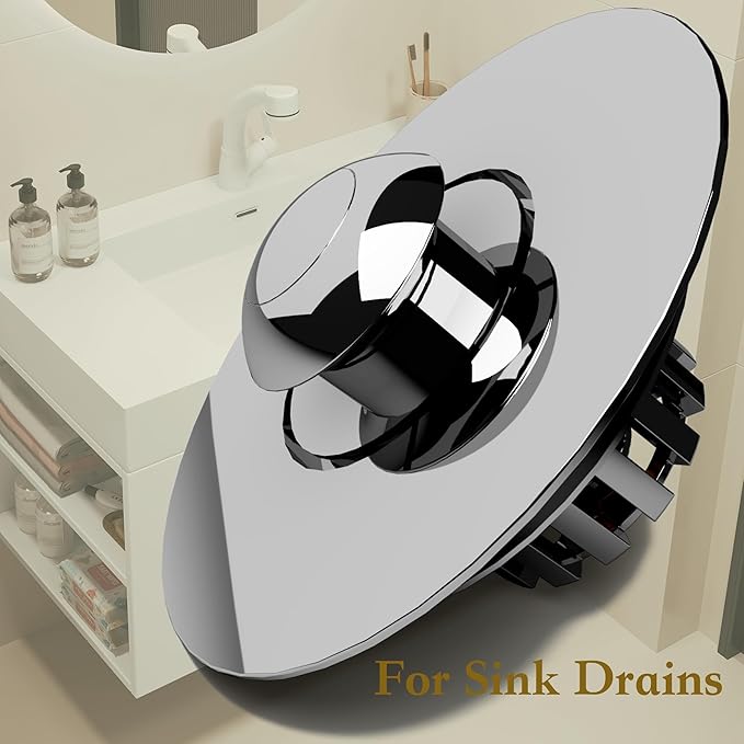 Kitchen Sink Drain Strainer 3 in 1, 304 Stainless Steel Pop Up Sink Stopper, Anti-Clogging Drain Stopper, Strainers for Kitchen, Drain Cover & Kitchen Accessories for US Standard Sink (Shiny Chrome)