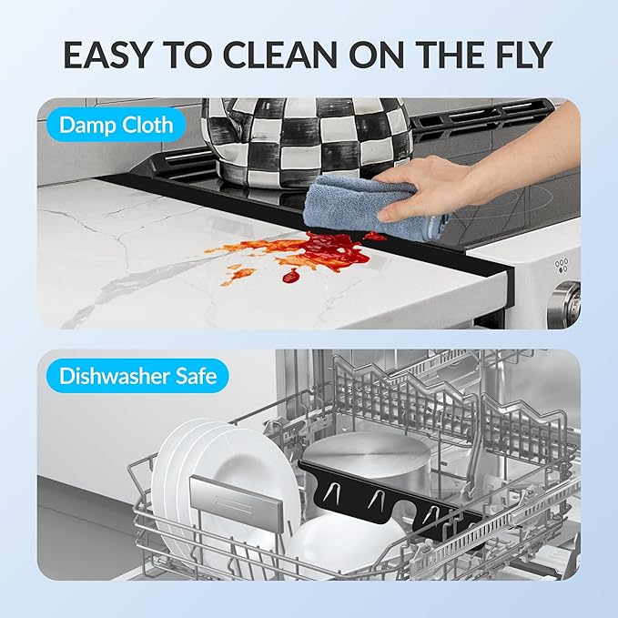 Stainless Steel Stove Gap Covers 13.8~27.5 Inch Retractable, Range Trim Kit Between Stove Top and Counter Heat Resistant & Easy to Clean Oven Gap Filler by BOGDA Black (2 Packs)