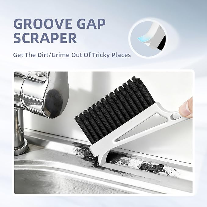 KMOSENIA Grout Cleaner Brush 2PCS, V Shape Grout Cleaning Brush, Stiff Grout Scrub Brushes for Cleaning Shower, Bathroom Tile, Kitchen Floor