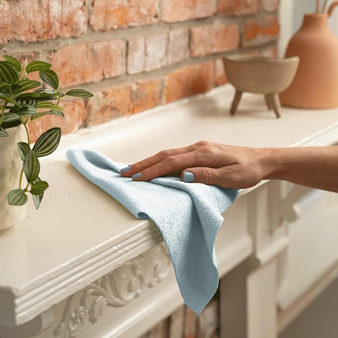 S&T INC. 100 Pack Microfiber Cleaning Cloth, Edgeless Bulk Towels for Home, Reusable Microfiber Towels for Cars, Cleaning Rags, Assorted Blue and Grey, 11.5 Inches x 11.5 Inches, 100 Count