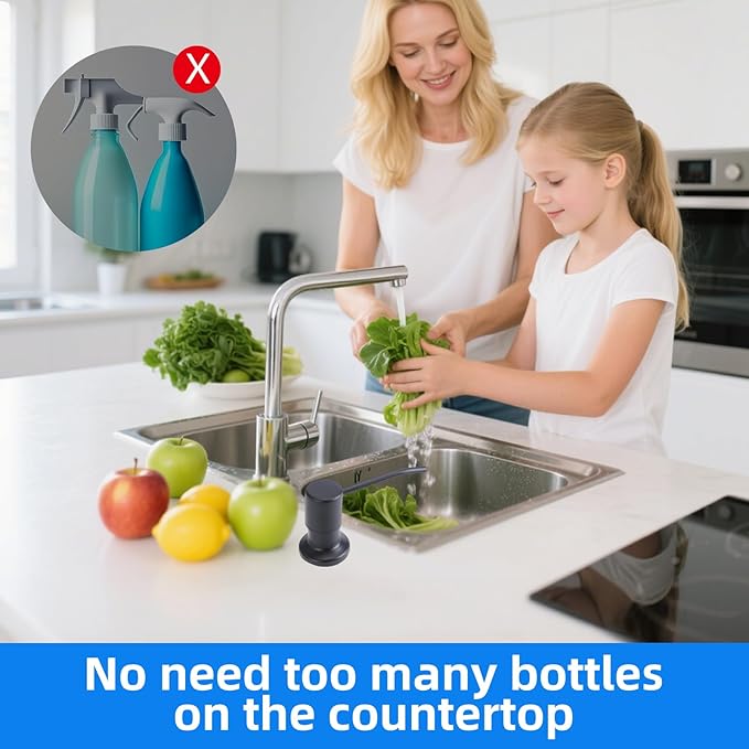 Soap Dispenser for Kitchen Sink, Brushed Nickel Countertop Dispenser with 39" Tube Kit, Use Large Bottles & No More Refills (Silver)