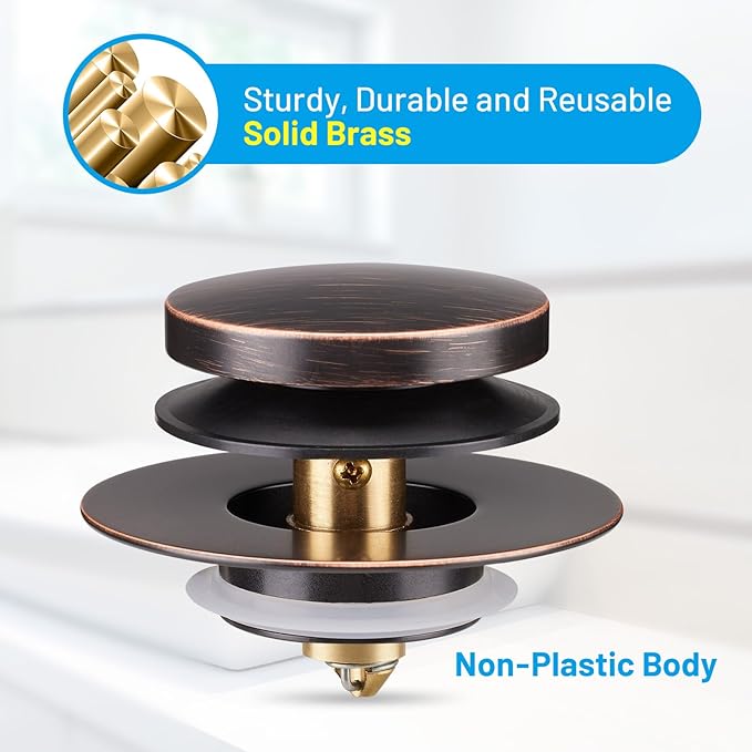 Bathtub Drain Stopper, Uxoz Universal Tub Stopper for Replacing Tip Toe/Trip Lever/Lift&Turn Tub Drain, Bath Tub Drain Stoppers Desiged for 1.5" to1.72 Drain Hole with 3 O-Rings, Oil Rubbed Bronze