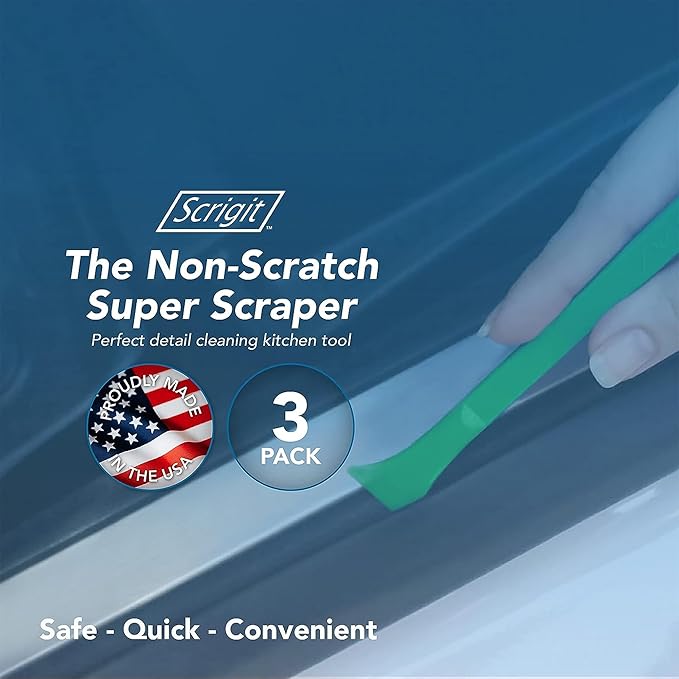 Scrigit Scraper Wide Blade No-Scratch Plastic Scraper Tool, 6 Pack - The Handy Multi-Use Scraping Tool for Removing Food, Labels, Stickers, Paint, Grease -Easy to Hold, Reaches Tight Spaces & Crevices