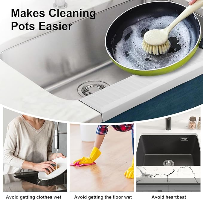 kitchen Silicone Sink Splash Guards & Edge Protector, 4"X20", Pure Silicone, Open Edge Protector Can Be Cut & DIY, Fits All Sinks