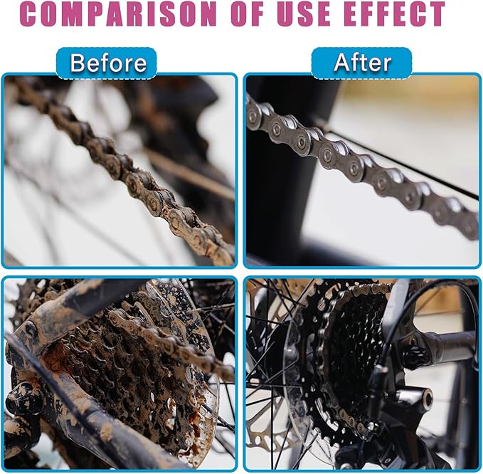 Bike Chain Cleaner Set, Bike Cleaners Bicycle Cleaning Kit 120ML Dry Chain Lube and 500ML Cleaning Spray Bike Chain Lubricant with Brushes Cycling Maintenance, Suitable for All Types of Bike