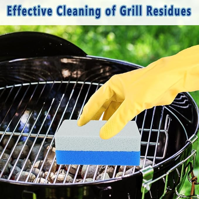 4 Pcs Grill Pumice Stone & Sponge Combination Cleaner, Heavy Duty 2 in 1 Pumice Stone and Sponge Clean Brush for Grills, Cast Iron Cookware, Oven, Grate, Stovetop (4)