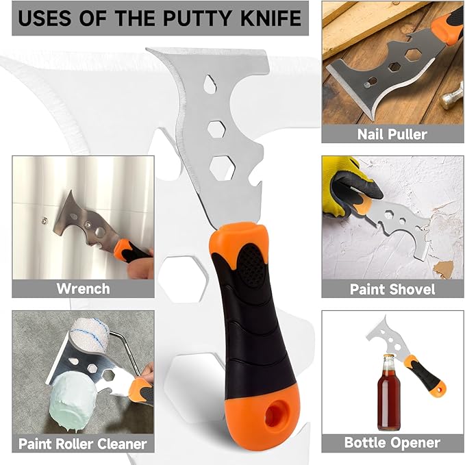 WEGAZ-2 Pack, 12-In-1 Paint Scraper Tool,Multi-Use Painters Tool, 1.5 Inch Stainless Steel Putty Knife Scraper,Paint Scraper for Painting & Wood,Razor Blade Scraper