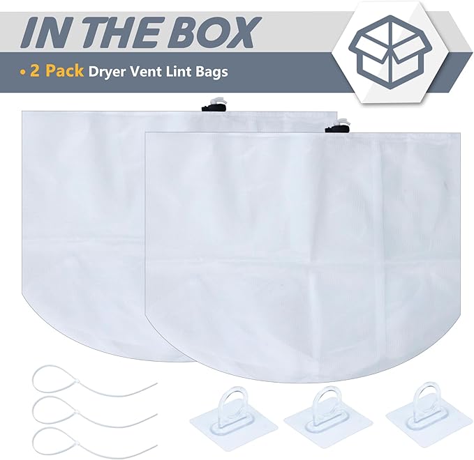 Flamorrow 2 Pack Dryer Vent Lint Bags, Indoor Outdoor Dryer Vent Lint Traps to Capture Lints and Dusts Form Ventless Dryers Vents, Lints Catcher and Filter Bags for Electric Clothes Dryers
