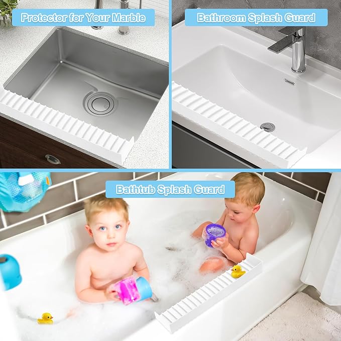 Silicone Faucet Splash Guard 4" x 14", Faucet Water Catcher Mat, Longer Silicone Sink Mat for Kitchen, Bathroom, Laundry Room, Farmhouse for Quartz Kitchen Sink(Transparent White)