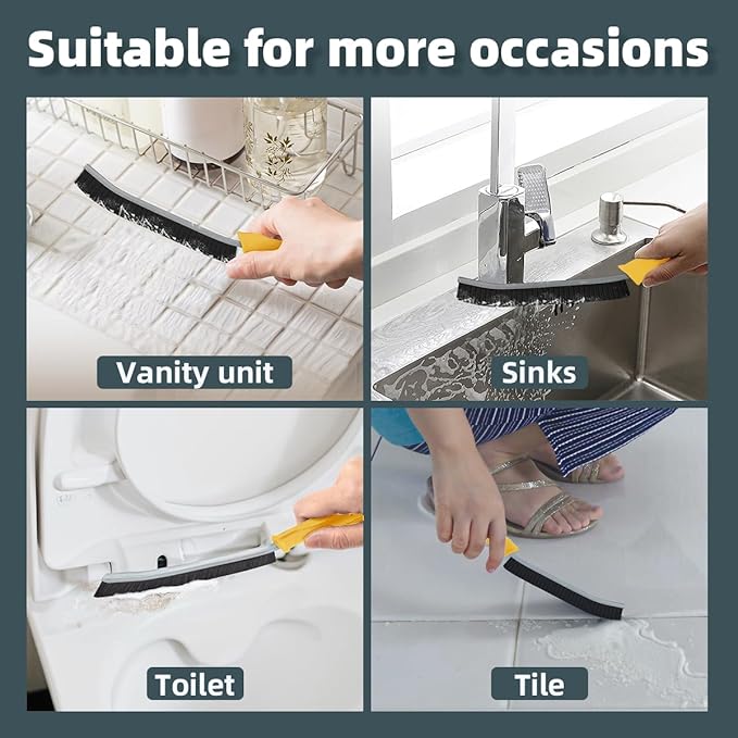 Toilet Brush, 2 Pcs Bathroom Cleaning Brush, Toilet Scrubber, Deep Toilet Bowl Brush with Hanging Hole, Multifunctional Gap Cleaning Brush, Bristles for Kitchen Sinks, Tub,Shower (6, Yellow)
