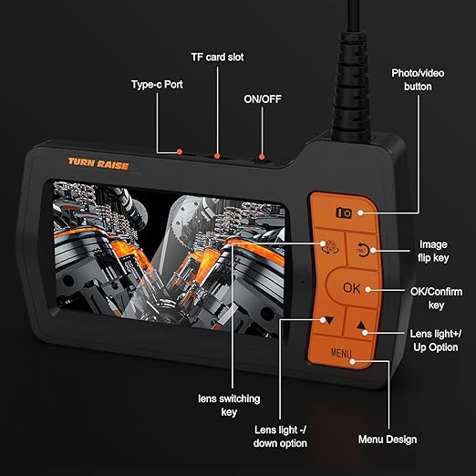 Triple Lens Sewer Inspection Camera, 50FT Semi-Rigid Cable, 5" IPS Screen Industrial Borescope, IP67 Pipe Snake Camera, 32G Storage Card, Carrying Case