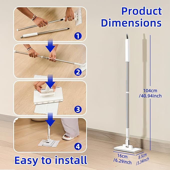 2026 New Mini Disposable Dust Mop with 20 Dry Wet Disposable Pads No-Touch Dirty Cleaning Dust Mop , Multi Surface Floor Mopping and Sweeping for House Wall Bathroom Corners