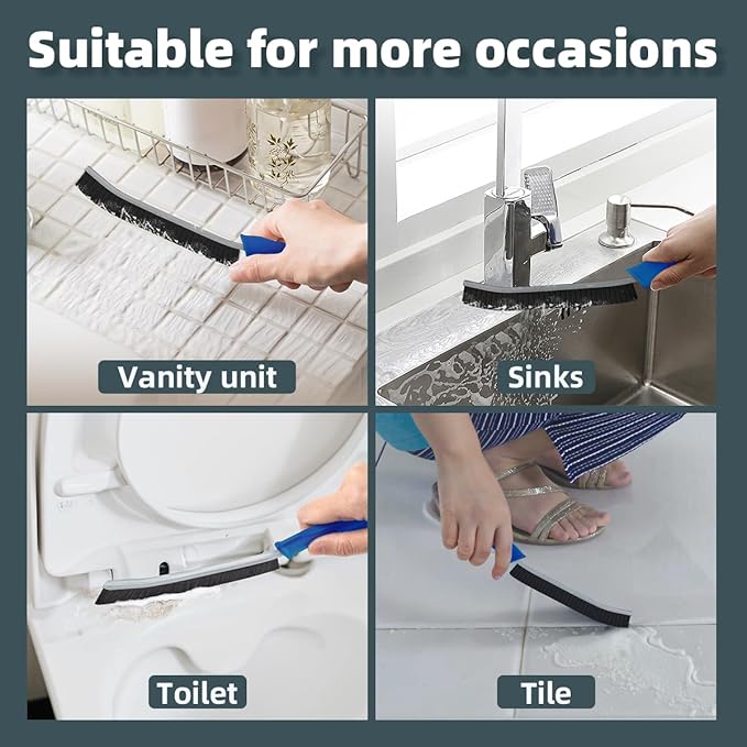 Toilet Brush, 4Pcs Bathroom Cleaning Brush, Toilet Scrubber, Deep Toilet Bowl Brush with Hanging Hole, Multifunctional Gap Cleaning Brush, Bristles for Kitchen Sinks, Tub,Shower (4, Lichen Blue)