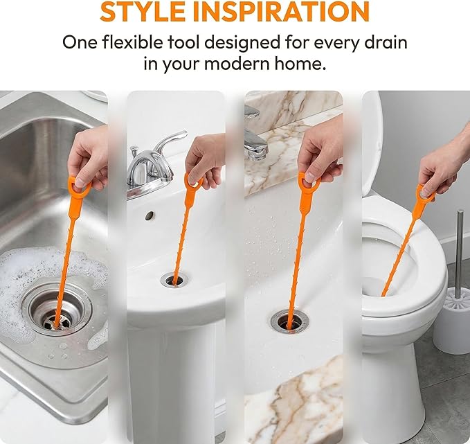 25 Inch Sink Snake Drain Clog Remover Tool,Hair Drain Cleaner Tool,Hair Cather Shower Drain Tool, Drain Auger hair Cleaning Tool for Shower Kitchen Sink Bath Tub Bathroom(6 pcs)