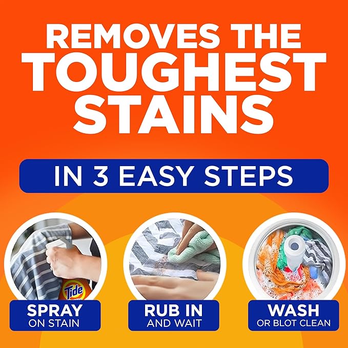 Tide Laundry Stain Remover Spray with Oxi, Travel Stain Remover for Clothes, Carpet, Upholstery, Pet Bedding, Stain Treater Spray for Tough Stains from Wine, Coffee, Grease, 3 Oz (Pack of 3)